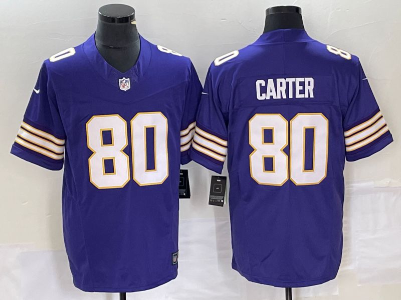 Men Minnesota Vikings 80 Carter Purple Nike Throwback Vapor Limited NFL Jersey